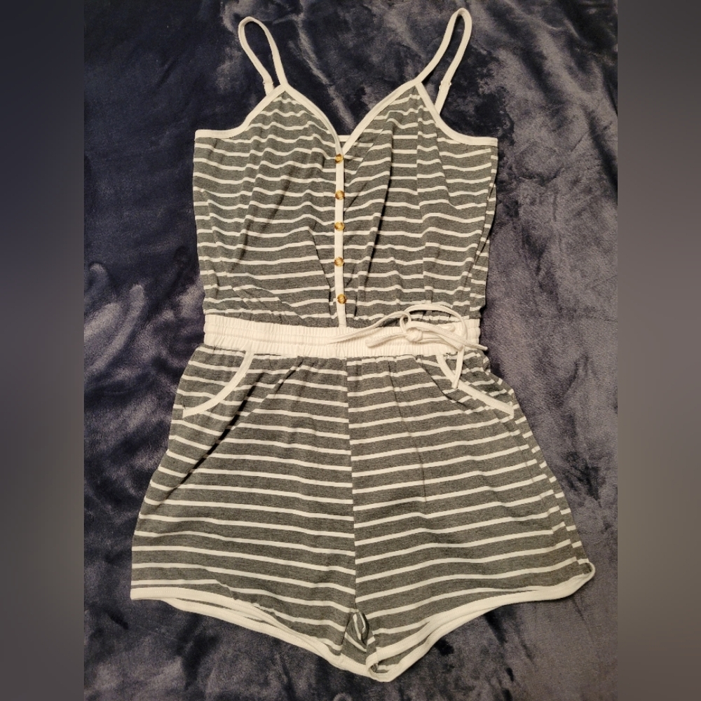 Striped Gray and White Romper